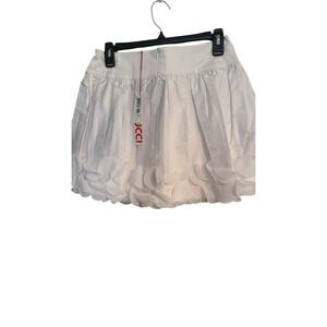 Fiorucci White Pleated Cotton Skirt‎ w/Accent Floral Hem. Size 6 or Italian 40